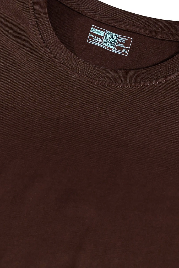 Coffee- Round Neck T-Shirt Plain solid Color