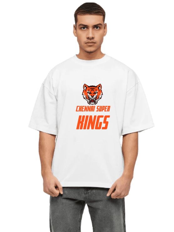 White Oversized Cricket Fun T-Shirt - Chennai Super king