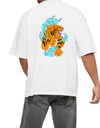 White Oversized Printed T Shirt for Bikers - Tiger
