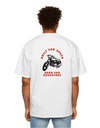 White Oversized Printed T Shirt for Bikers - Built for Speed Adventure