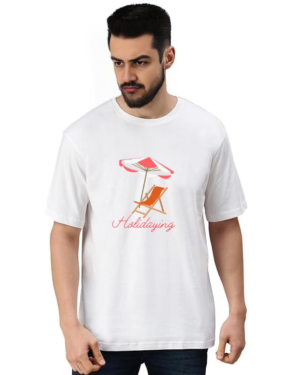 White Oversized Holiday T Shirt  -Holidaying