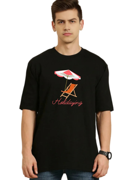 Black Oversized Holiday T Shirt  -Holidaying 