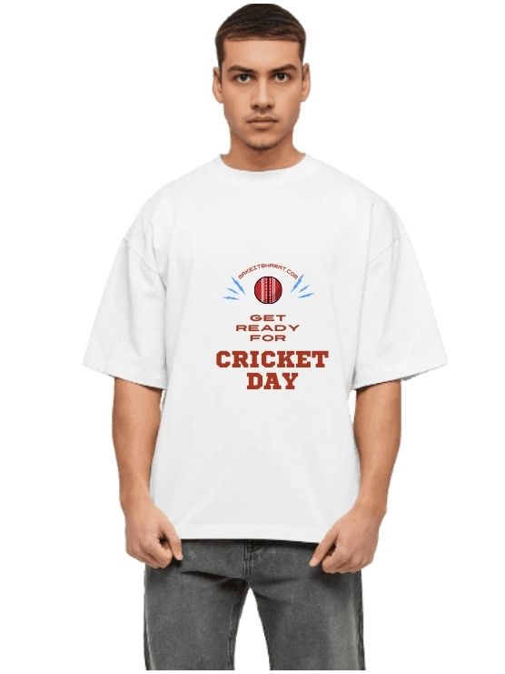 White Oversized Cricket T-Shirt - Cricket Day