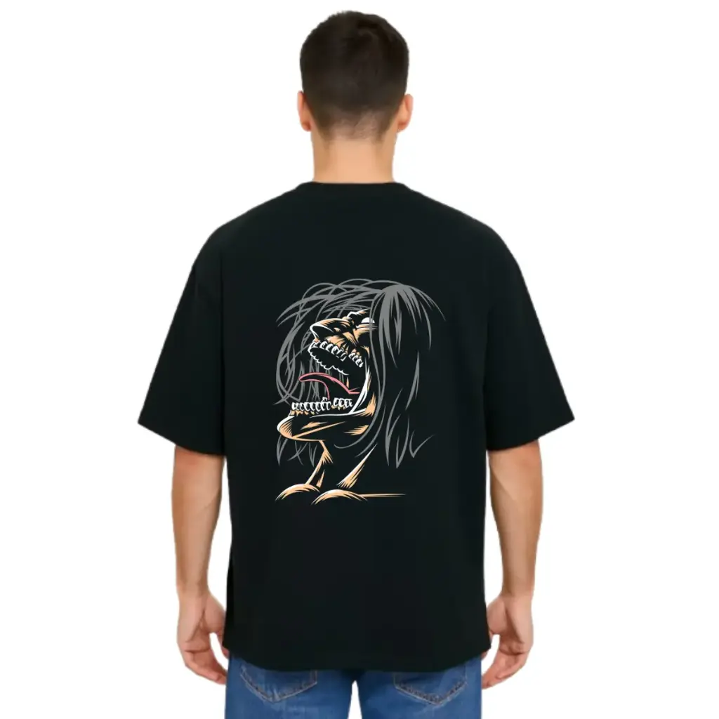 Black Oversized Anime T Shirt  - Titan Attack 2