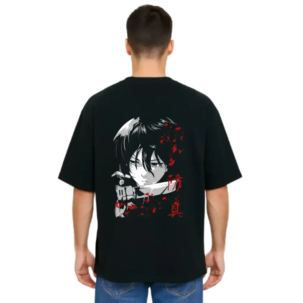 Black Oversized Anime T Shirt  - Titan Attack 4