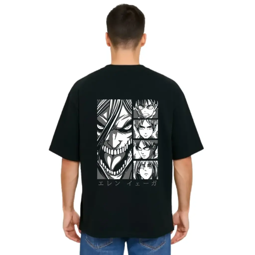 Black Oversized Anime T Shirt  - Titan Attack 6