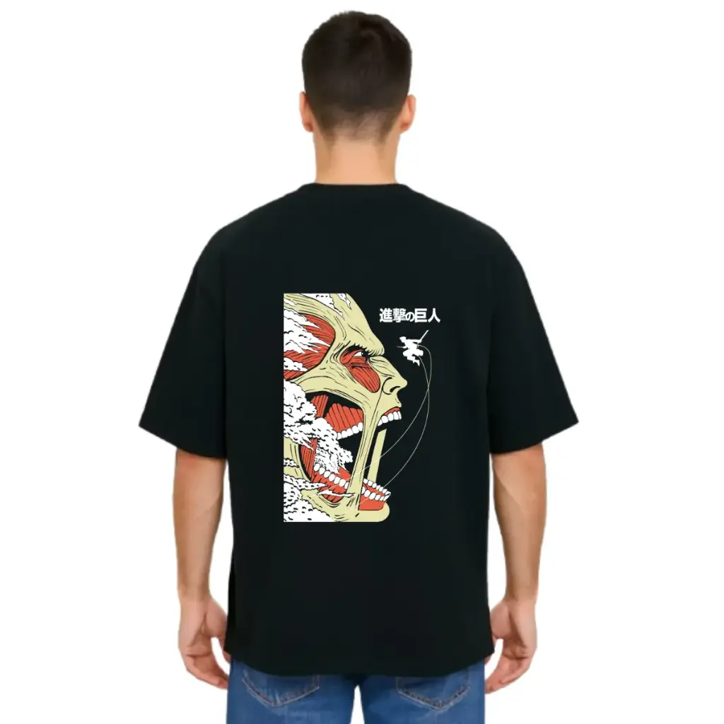 Black Oversized Anime T Shirt  - Titan Attack 7