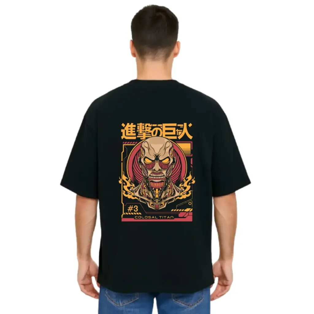 Black Oversized Anime T Shirt  - Titan Attack 8