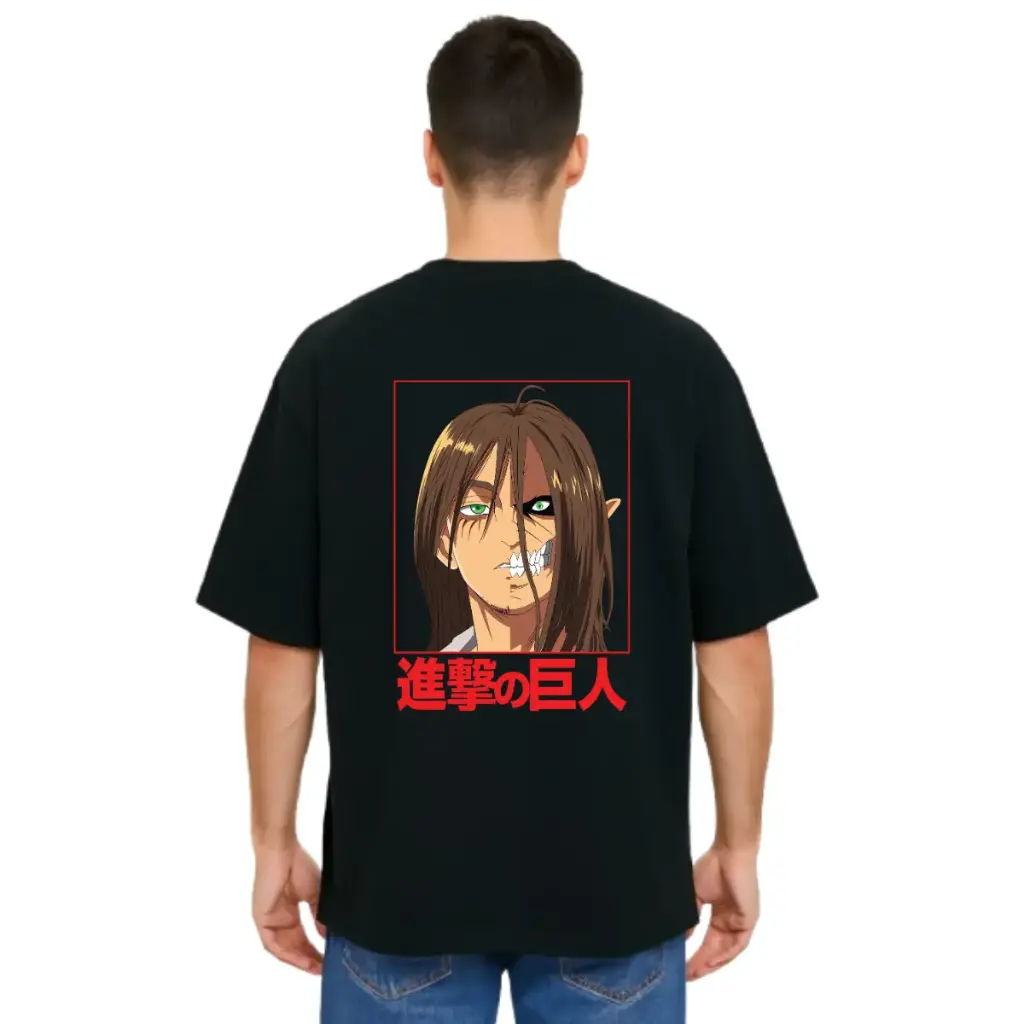 Black Oversized Anime T Shirt  - Titan Attack 10