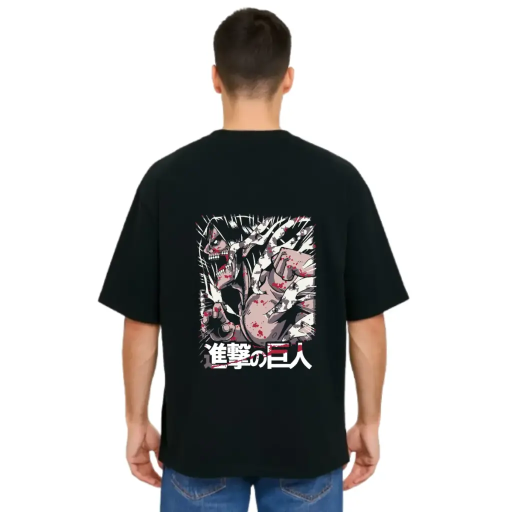 Black Oversized Anime T Shirt  - Titan Attack 12