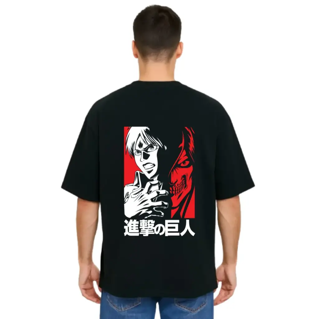 Black Oversized Anime T Shirt  - Titan Attack 13