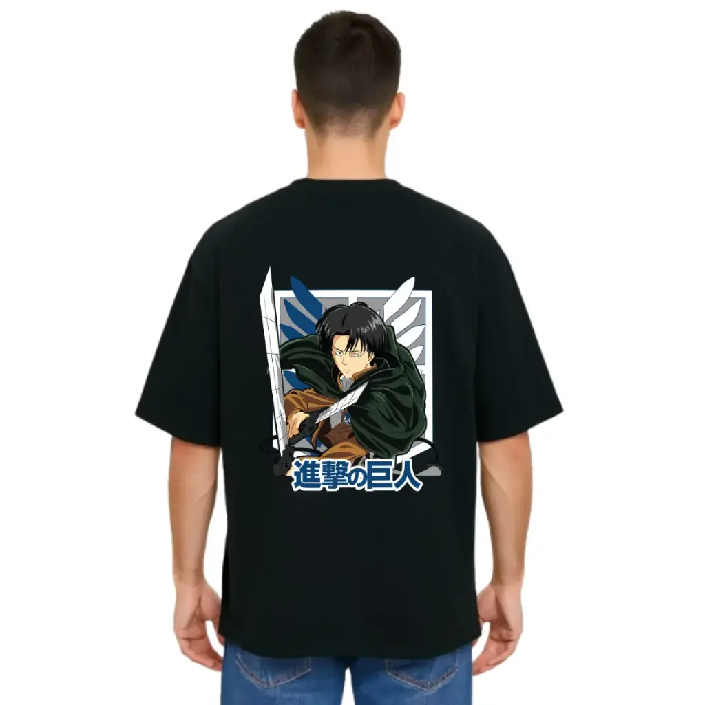 Black Oversized Anime T Shirt  - Titan Attack 15