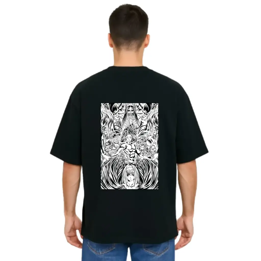 Black Oversized Anime T Shirt  - Titan Attack 17
