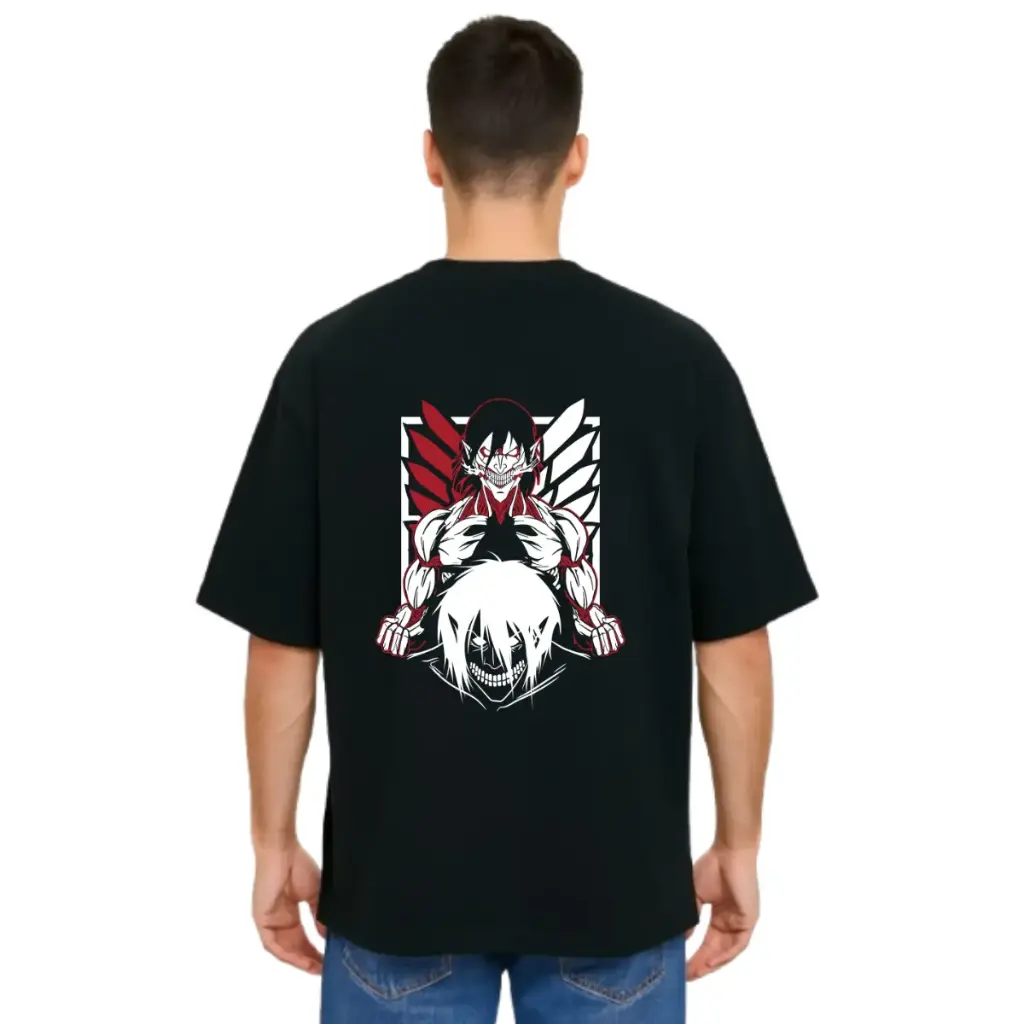 Black Oversized Anime T Shirt  - Titan Attack 18