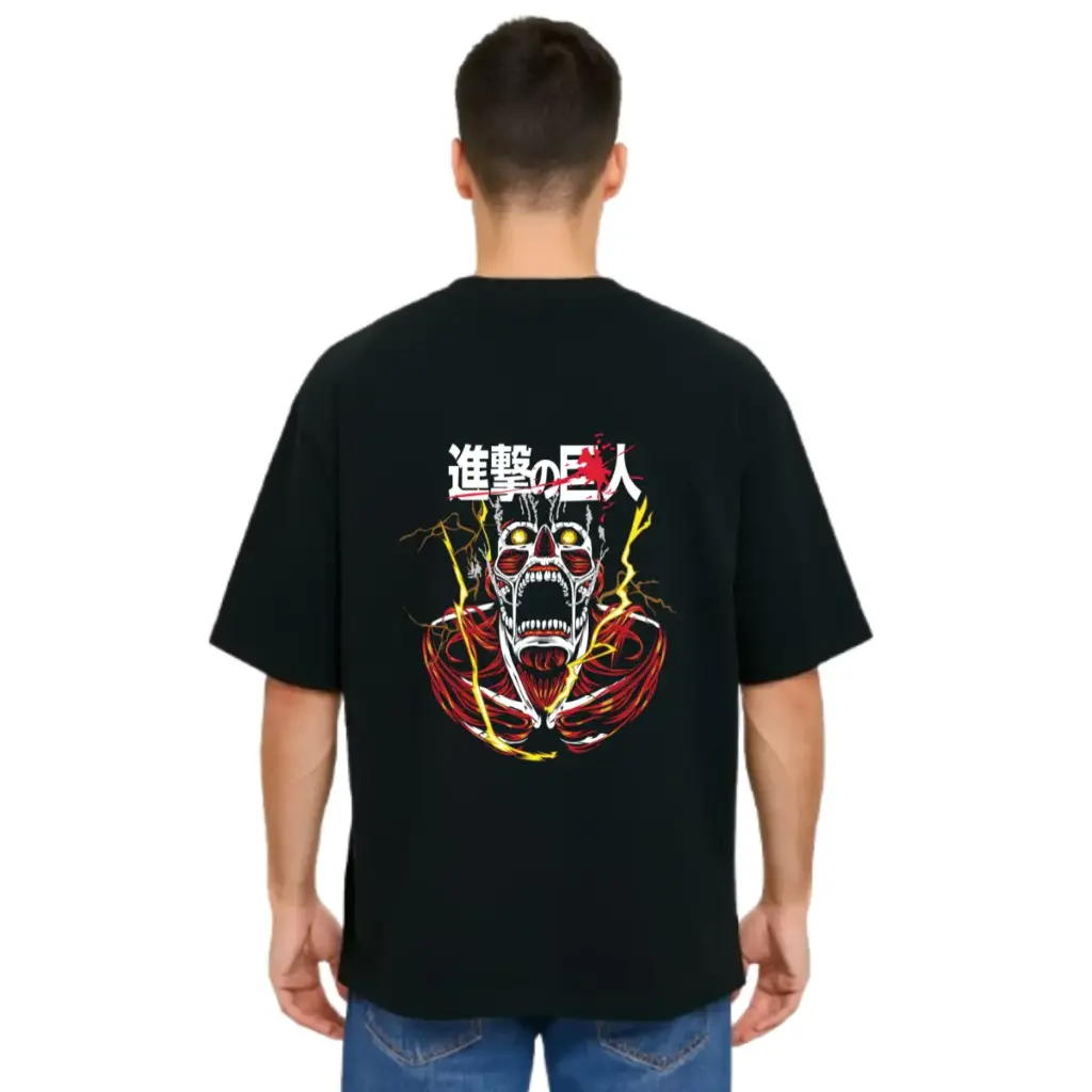Black Oversized Anime T Shirt  - Titan Attack 19