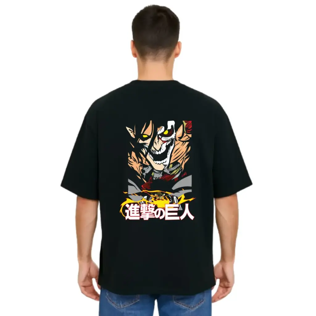 Black Oversized Anime T Shirt  - Titan Attack 20