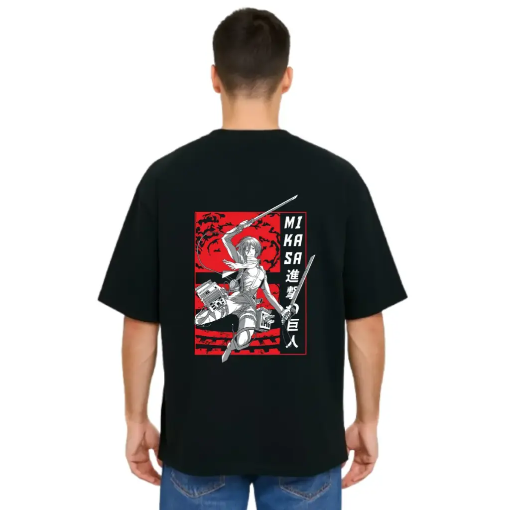 Black Oversized Anime T Shirt  - Titan Attack 21
