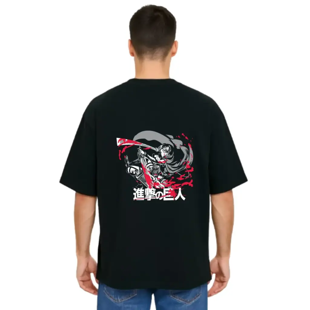Black Oversized Anime T Shirt  - Titan Attack 24