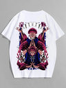 White- Oversized Printed T-Shirt - Yuji Itadori