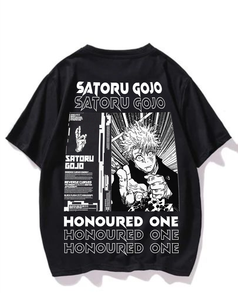 Black- Oversized Printed T-Shirt -Satoru Gojo