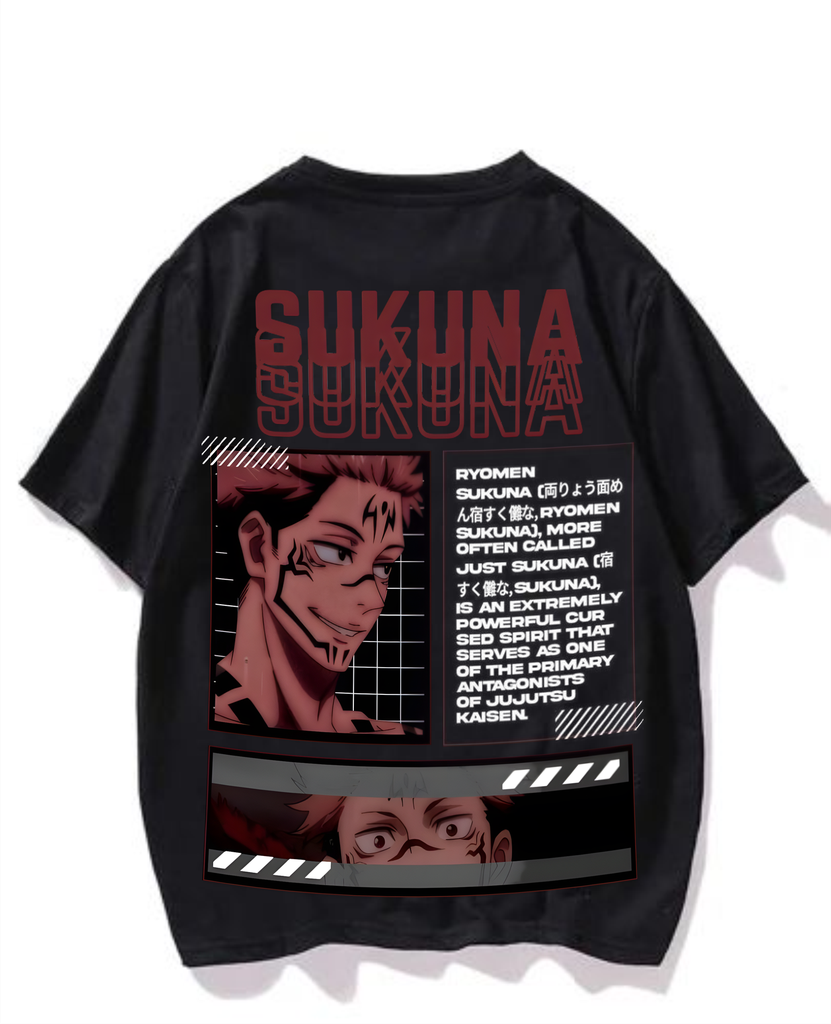 Black- Oversized Printed T-Shirt - Sukuna