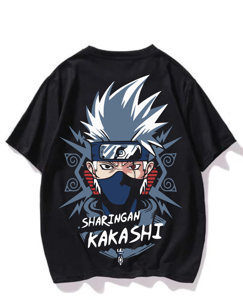 Black- Oversized Printed T-Shirt - Kakashi