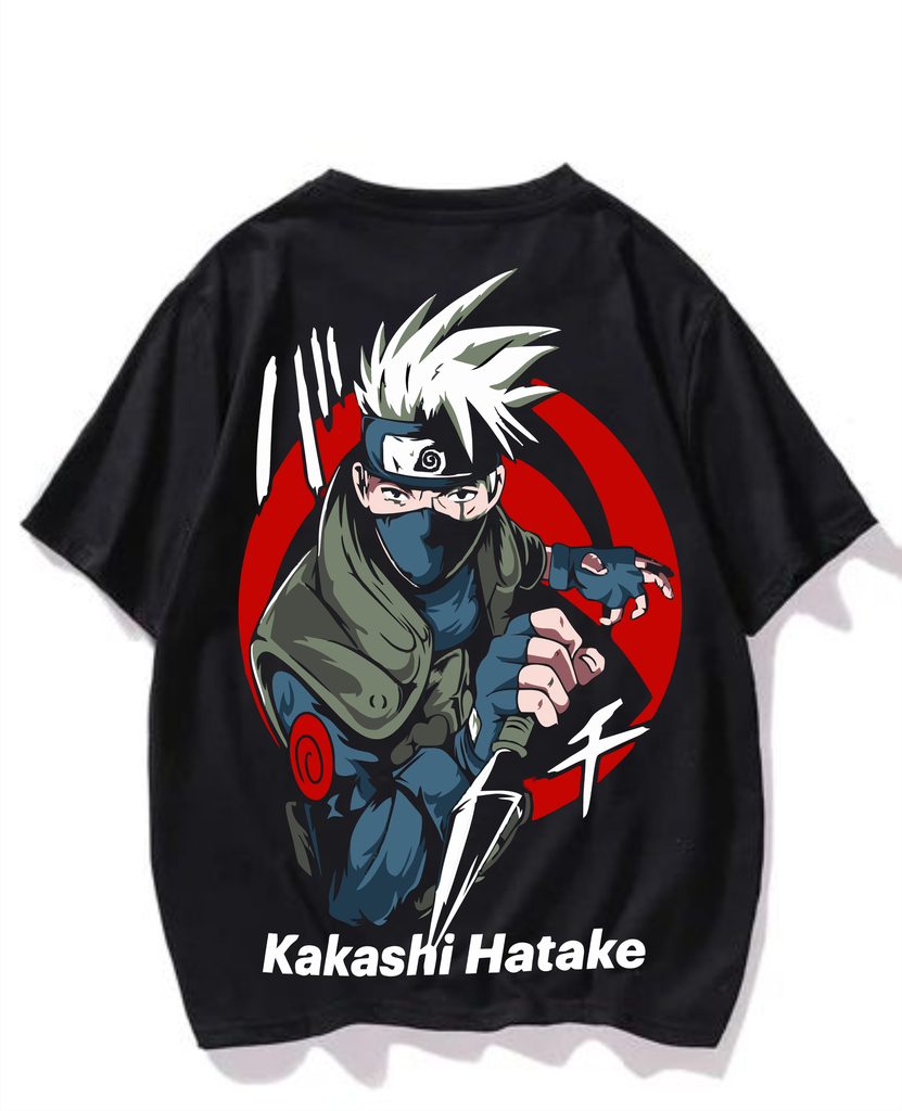 Black- Oversized Printed T-Shirt - Kakashi Hatake