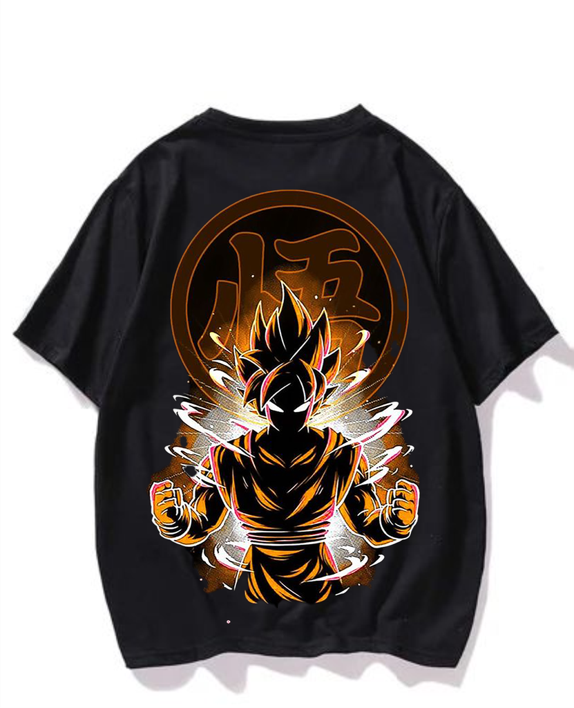 Black- Oversized Printed T-Shirt - Goku anime