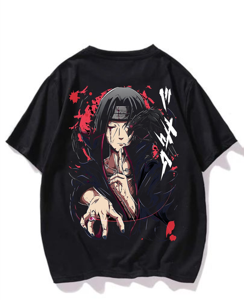 Black- Oversized Printed T-Shirt - Itachi Uchiha