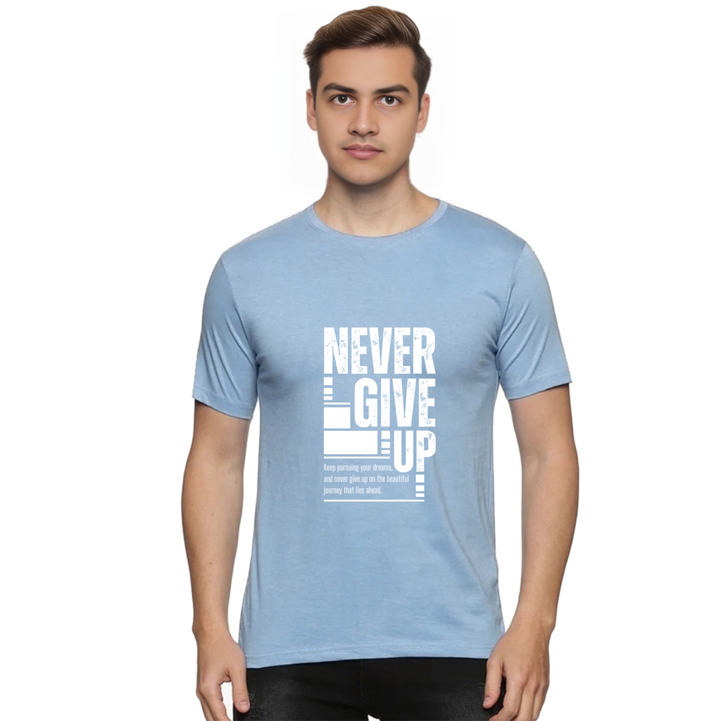 Sky Blue Round Neck T-Shirt - Never give up