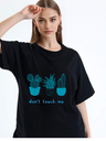 Black Oversized Printed T-Shirt - do not touch me 