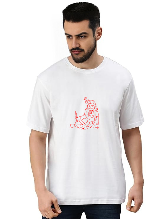 White Oversized devotional T-Shirt - Sri Krishna photo
