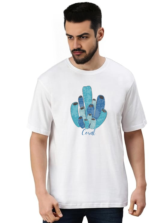 White Oversized Marine life T-Shirt - Sea Coral