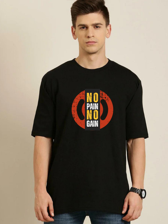 Black- Oversized workout T-Shirt - No Pain No gain