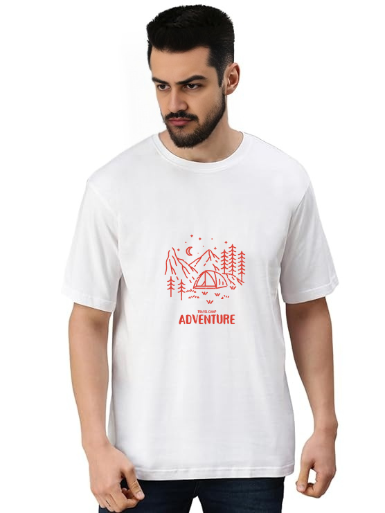 White Oversized Holiday T Shirt -Adventure camp