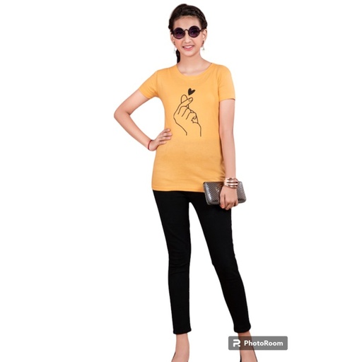 Girls Round-Neck Printed Half Sleeves T-Shirt - Orange