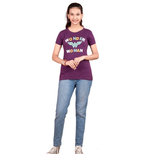 Girls Round-Neck Printed Half Sleeves T-Shirt - Purple