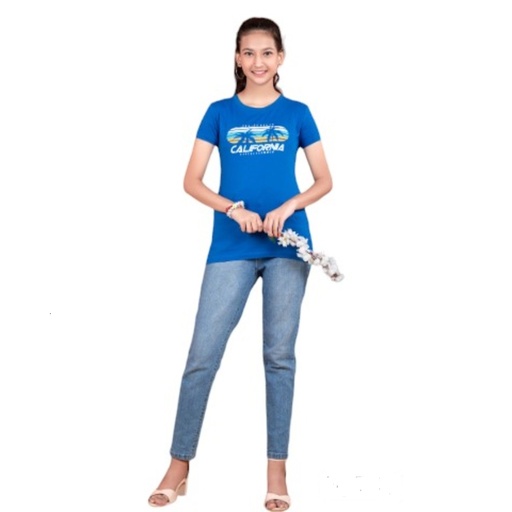Girls Round-Neck Half Sleeves T-Shirt - Blue Print California