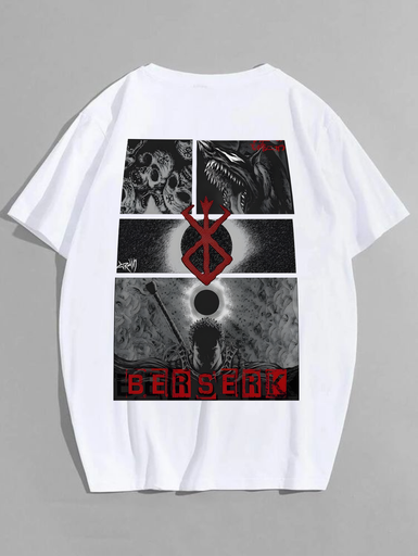 White- Oversized Printed T-Shirt - Berserk