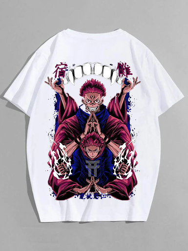 White- Oversized Printed T-Shirt - Yuji Itadori