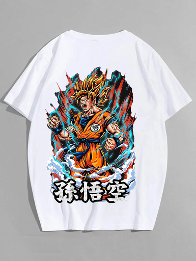 White- Oversized Printed T-Shirt - Goku