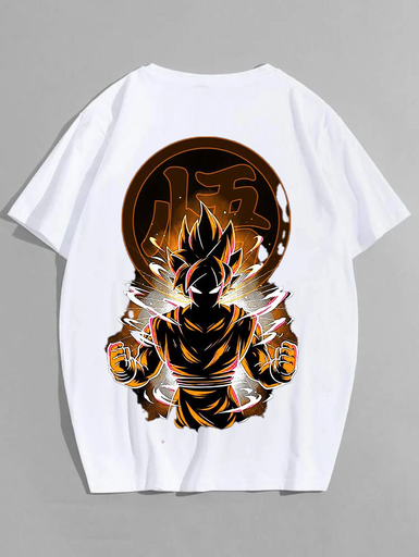 White- Oversized Printed T-Shirt - Son Goku 