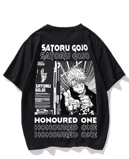 Black- Oversized Printed T-Shirt -Satoru Gojo