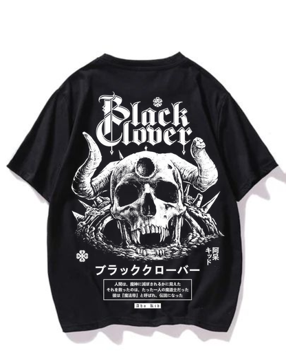 Black- Oversized Printed T-Shirt - Clover