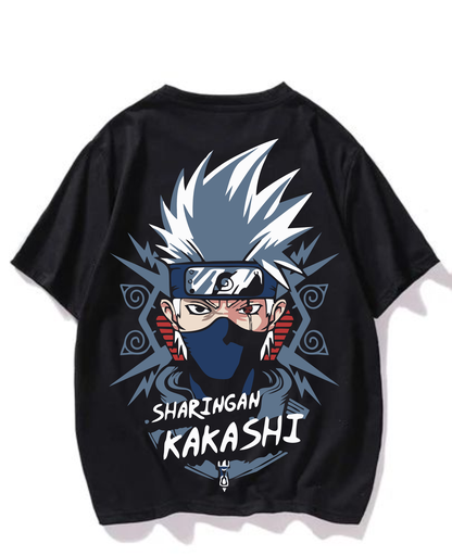 Black- Oversized Printed T-Shirt - Kakashi