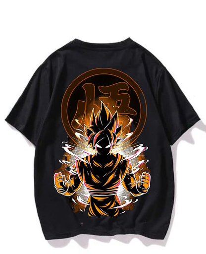Black- Oversized Printed T-Shirt - Goku anime