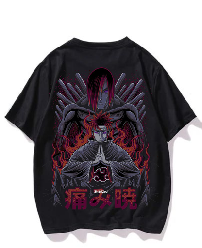 Black- Oversized Printed T-Shirt - Uchiha 