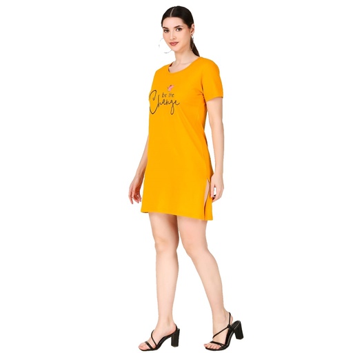 Girls Round-Neck long  Half Sleeves T-Shirt - Mustard 