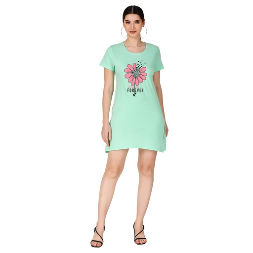 Girls Round-Neck long  Half Sleeves T-Shirt - Ice green