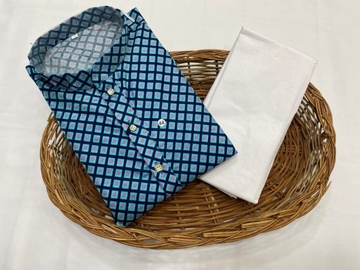Men's Kurta Pajama - Blue-pink Dot